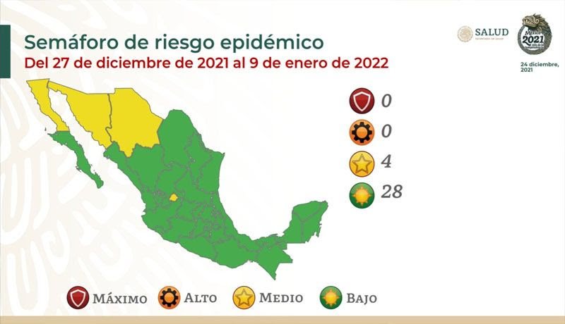 El 27 de diciembre nuevo semáforo federal Covid; BC sigue en AMARILLO