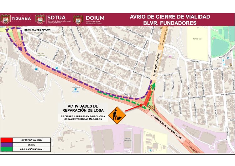 HABRÁ CIERRE PARCIAL EN CRUCE DE BULEVAR FUNDADORES HACIA ROSAS MAGALLÓN