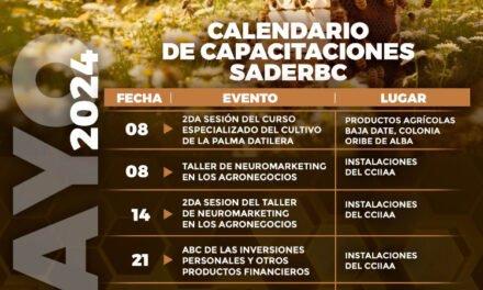 INFORMA SADER BC SOBRE CALENDARIO DE CAPACITACIONES PARA EL MES DE MAYO