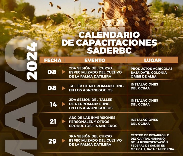 INFORMA SADER BC SOBRE CALENDARIO DE CAPACITACIONES PARA EL MES DE MAYO