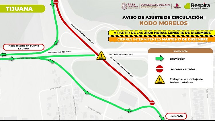 ANUNCIA SIDURT CAMBIOS DE CIRCULACIÓN POR OBRAS DEL NODO MORELOS