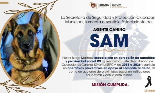 Despiden a Sam, agente canino tijuanense.