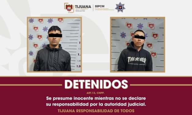 Asegura Policía Municipal de Tijuana a dos personas por la portación de sustancias prohibidas y su presunta responsabilidad en un asalto con violenci