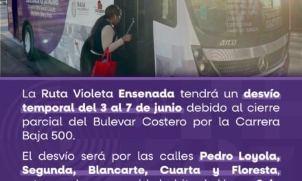 RUTA VIOLETA EN ENSENADA TENDRÁ DESVÍO TEMPORAL POR LA CARRERA BAJA 500