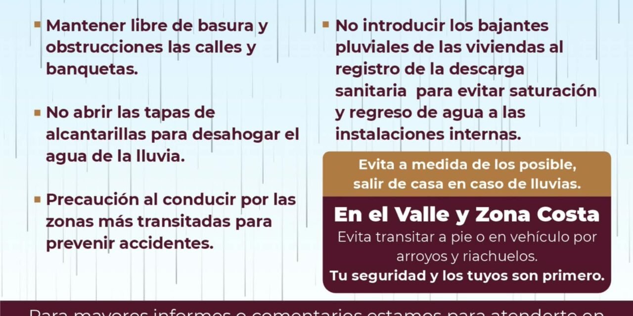 INFORMA SECRETARÍA DEL AGUA RECOMENDACIONES PREVENTIVAS ANTE LLUVIAS